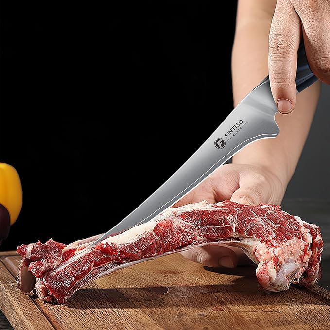 FINTISO Professional BBQ Carving Knife Set, Brisket Slicing and Fillet Knife for Meat Cutting, Japanese High Carbon Steel Slicing Knives with G10 Handle, Full Tang Ultra Sharp Meat Cleaver