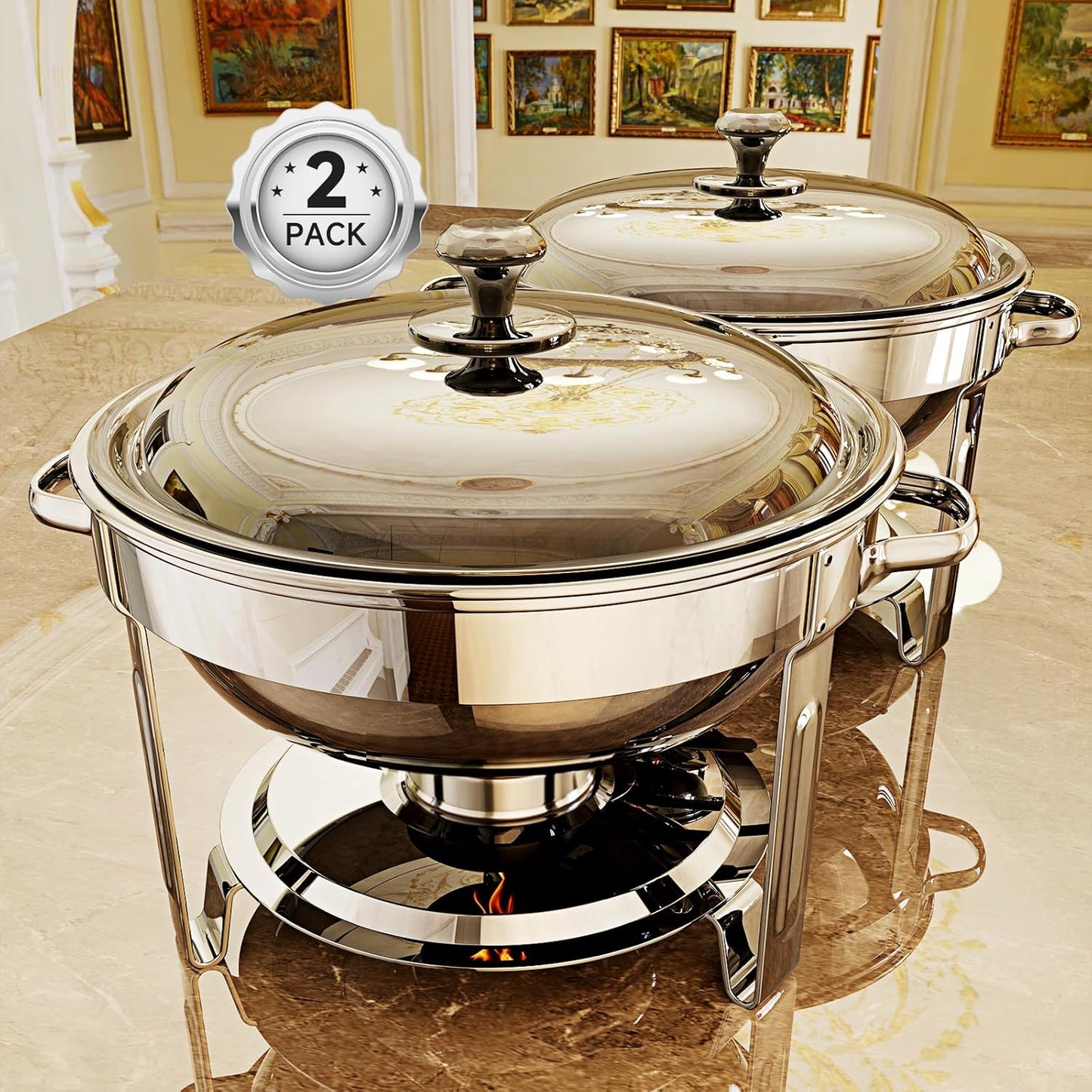 Chafing Dishes for Buffet, 4 Pack 5QT Round Stainless Steel Chafing Dish Set for Home Parties, Christmas Gatherings, Catering Events Complete Buffet Warmer Set (Silver 2)