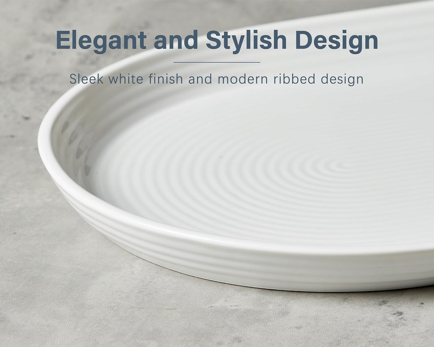 ONEMORE 16 Inch Ceramic Serving Plates for Entertaining, Set of 2 Large Oval Dinner Plates- Dishwasher Oven Safe Serving Tray for Food Meat Fish Parties- Porcelain Thanksgiving Turkey Platters - White