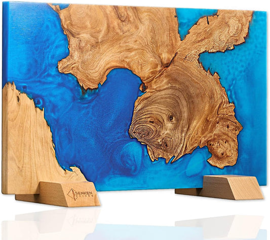 SENKEN "Tsunami" Extra Large Magnetic Knife Block - Holds Up to 16 Knives - Knife Block without Knives, Universal Knife Holder, Beautiful Blue Resin & Natural Wood Blend ("Tsunami" Blue Resin Blend)
