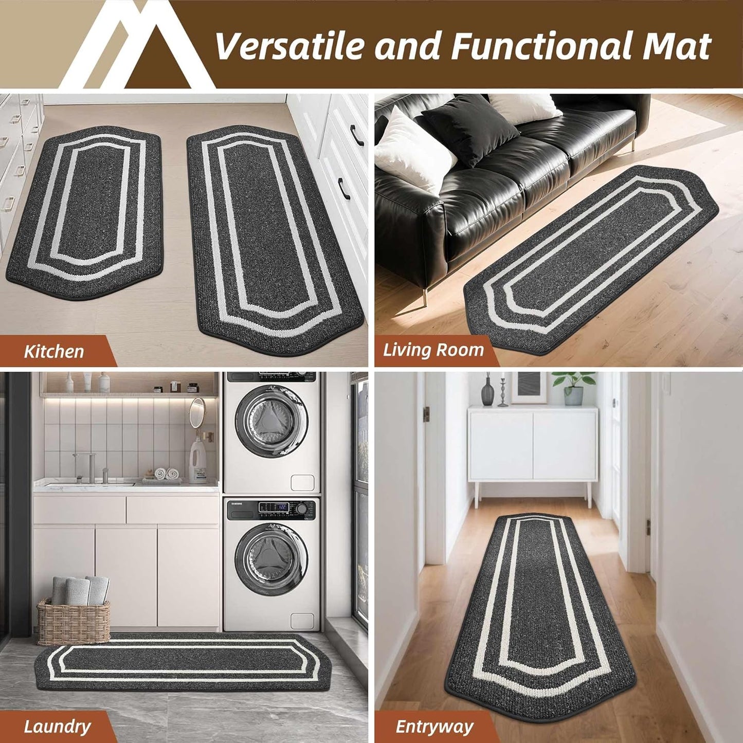 COSY HOMEER Kitchen Rugs and Mats 24"x59" Non Slip Kitchen Mats for Floor Washable Kitchen Runner Rug Stain Resistant Standing Mat for Kitchen,Sink,Polypropylene,Black