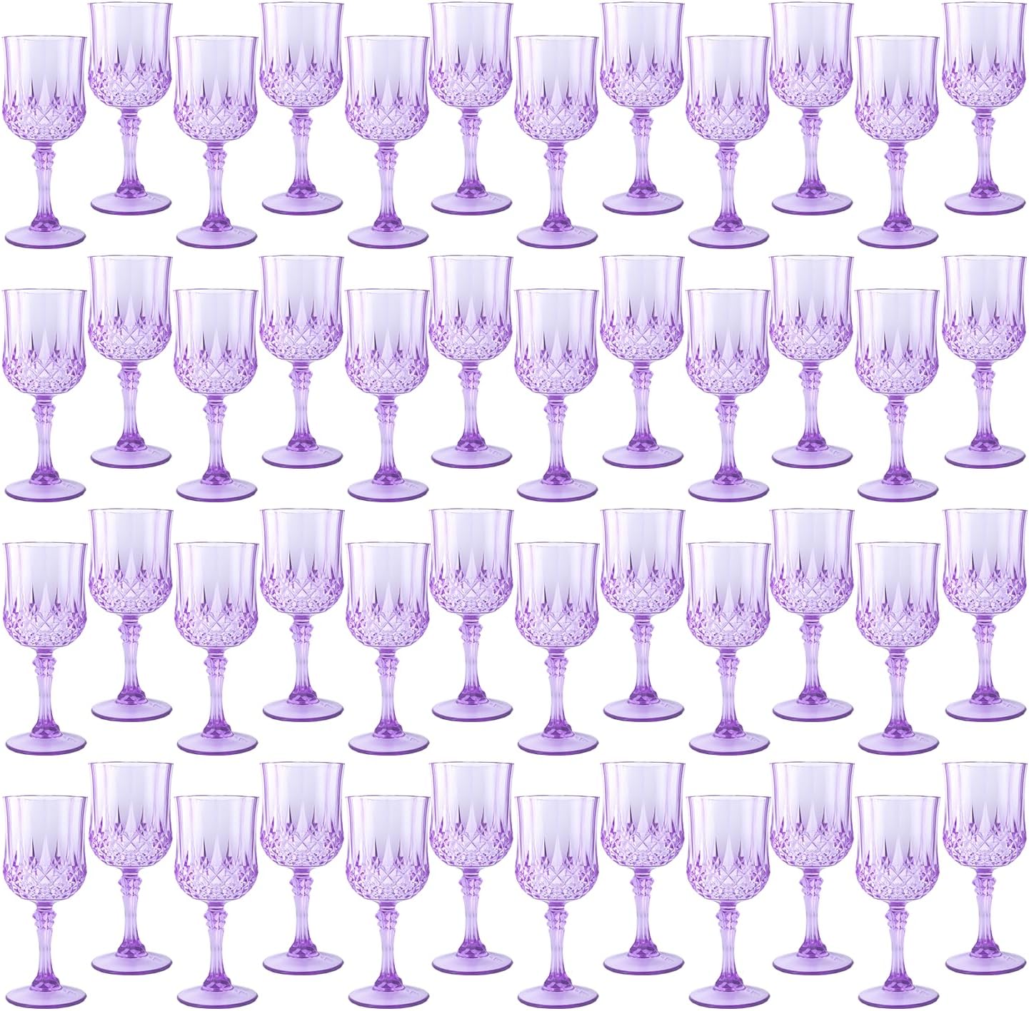 Plastic Wine Glasses，Plastic Goblets Vintage Style Cordial Drinking Glasses for Wedding Reception, Grand Event Party Supplies (48, Purple)