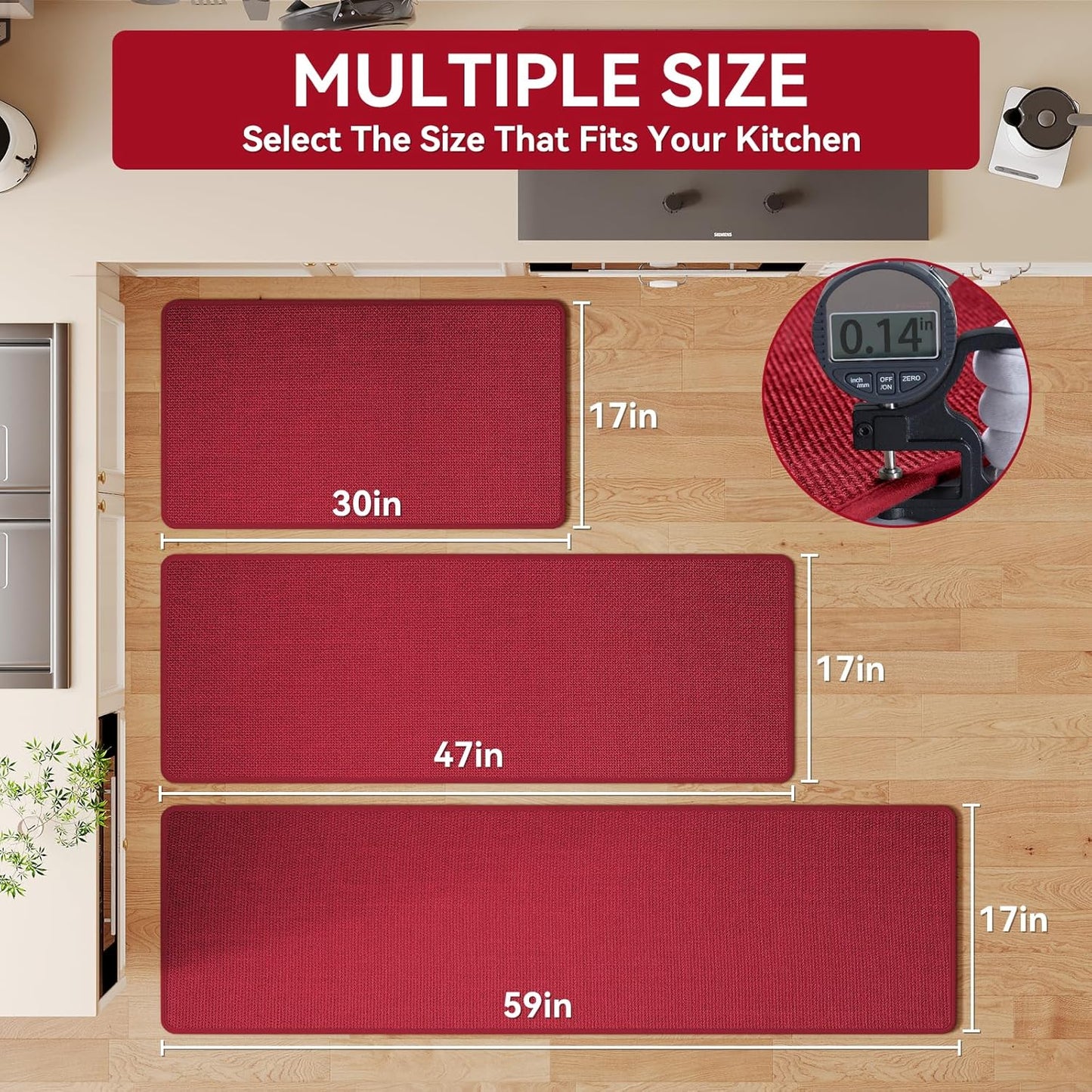 Kitchen Mats for Floor, Super Absorbent Kitchen Rugs Non Slip Washable, Soft Imitation Linen Braided Kitchen Runner Rug, Standing Mat Kitchens Sink Mat, Easy to Clean, Red 17x71