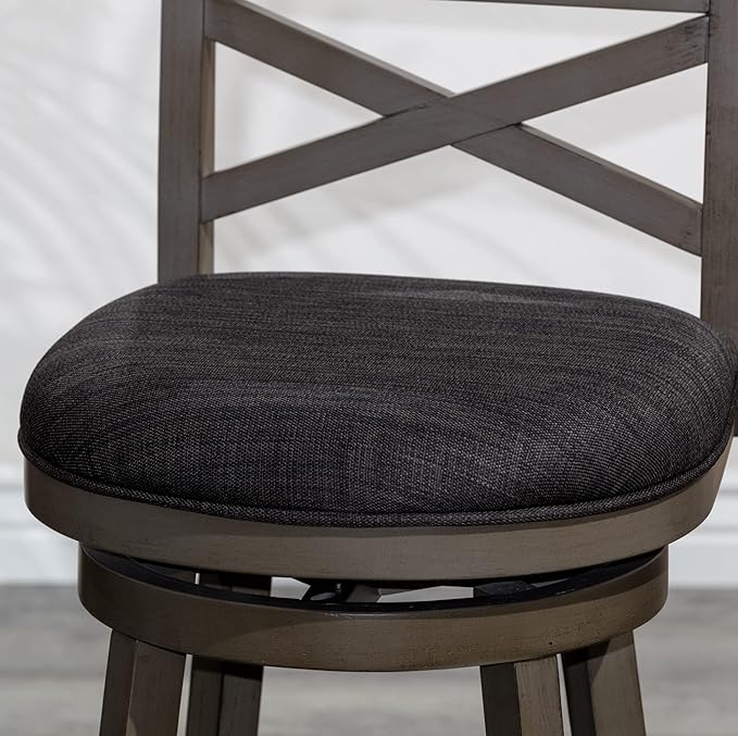 DTY Indoor Living Meeker 24 Inch Counter Height Bar Stools with Backs - Wooden Swivel Counter Stools for Kitchen Island - Charcoal Fabric Seat, Solid Wood Frame, Weathered Gray Finish