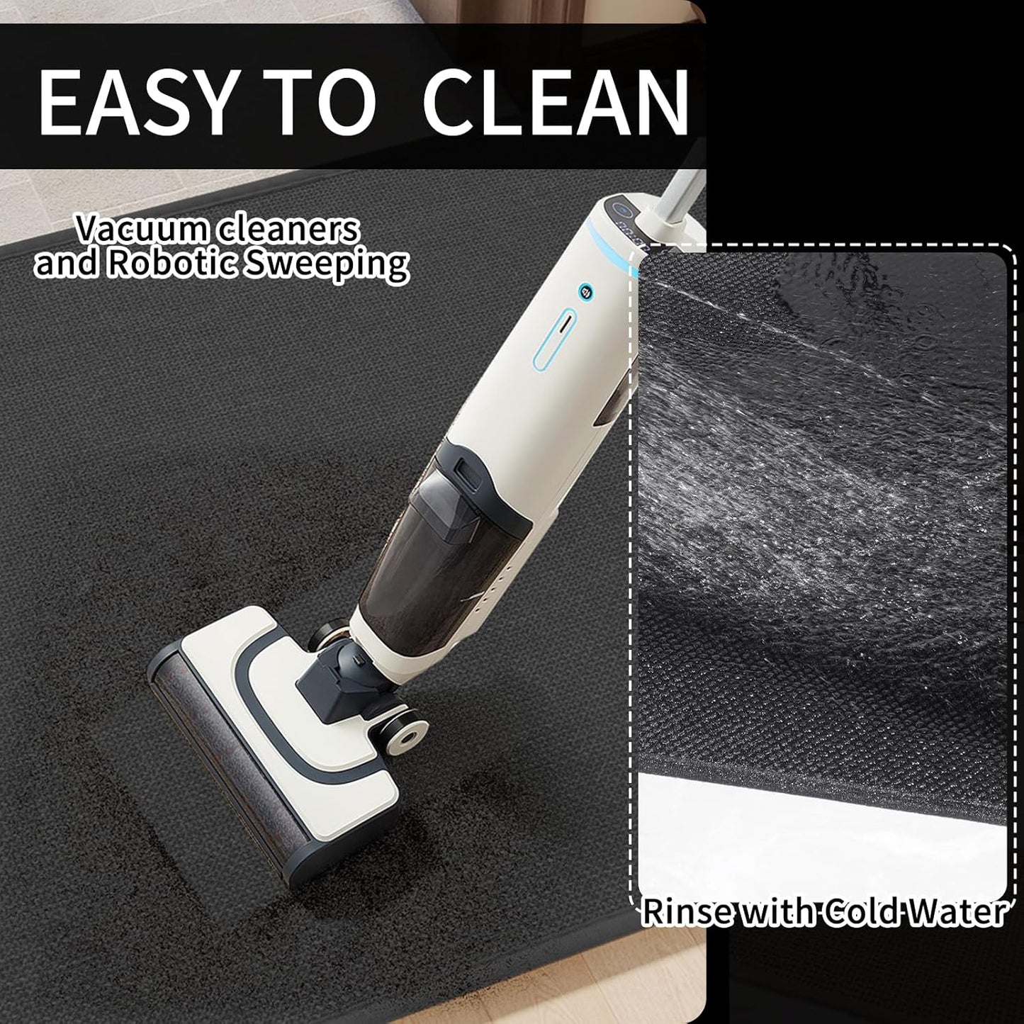 Kitchen mats for Floor Water and Oil Absorbent Runner Rugs for Kitchen, Kitchen Mat in Front of Sink,Non-Slip Kitchen Rugs,Durable Imitation Linen Kitchen Rug Black 17x30+17x47