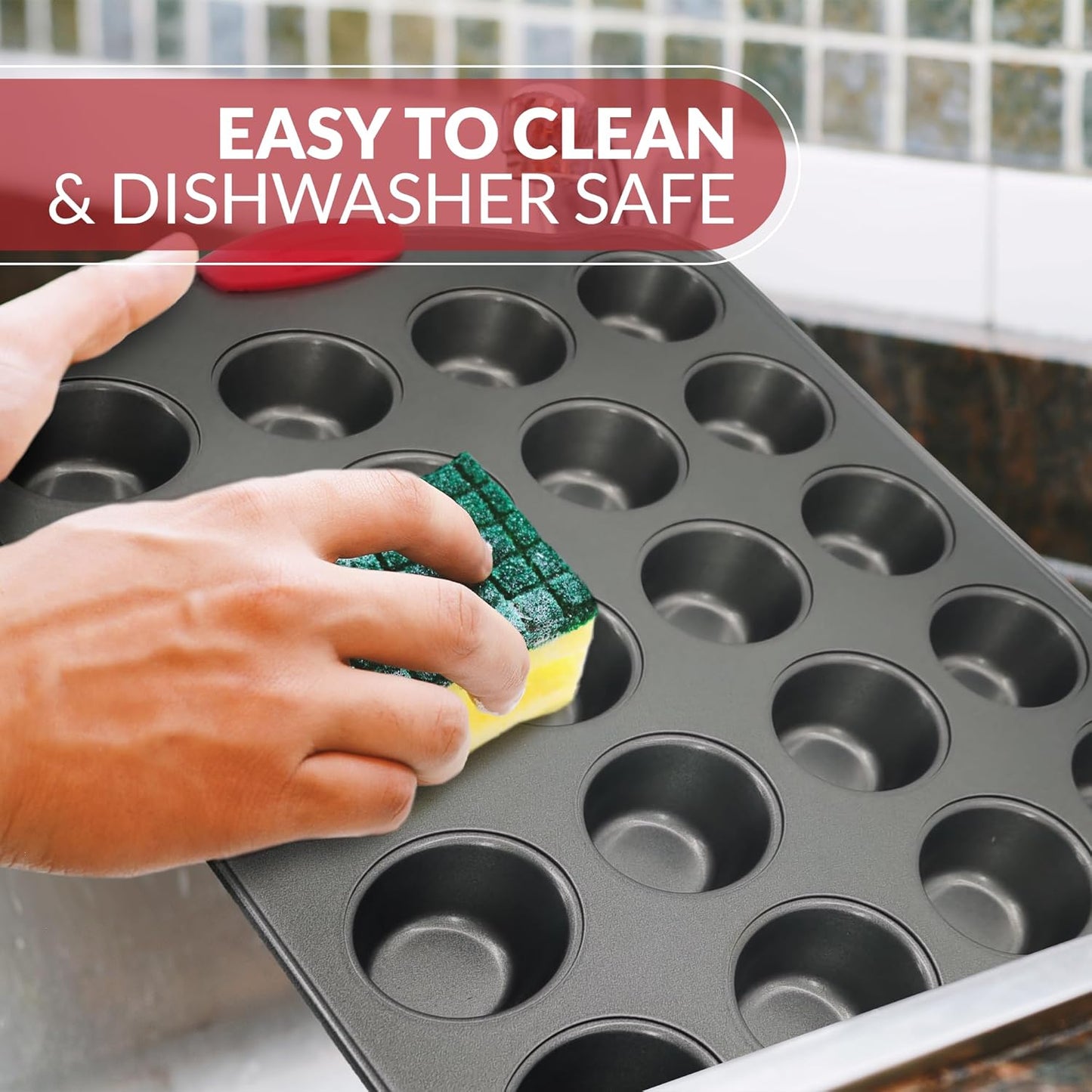 Boxiki Kitchen 24 Cup Mini Muffin Pan with Silicone Handles | Professional Non-Stick Cupcake Pan for Muffins, Cupcakes, Egg Bites, and More