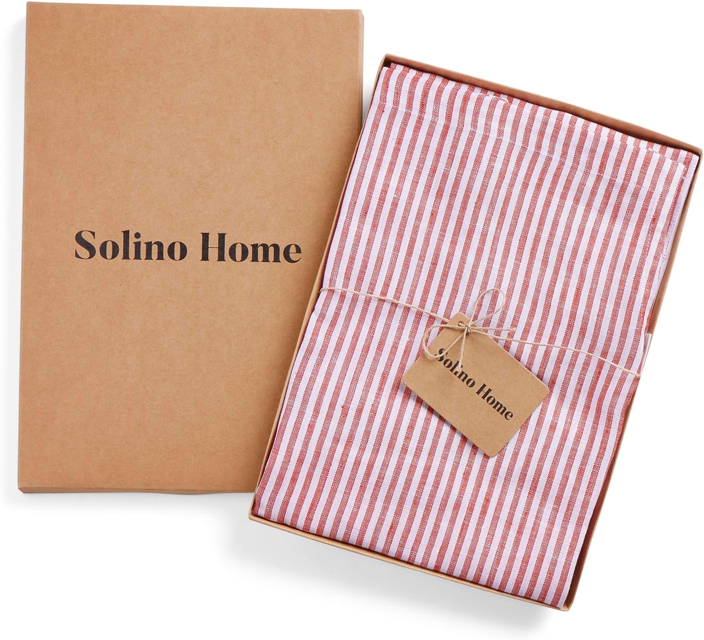 Solino Home 100% Pure Linen Apron for Women & Men - Red and White Stripe Full Midi Bib Apron, Adjustable Neck Strap with Center Pockets for Kitchen, Chef - Handcrafted from European Flax