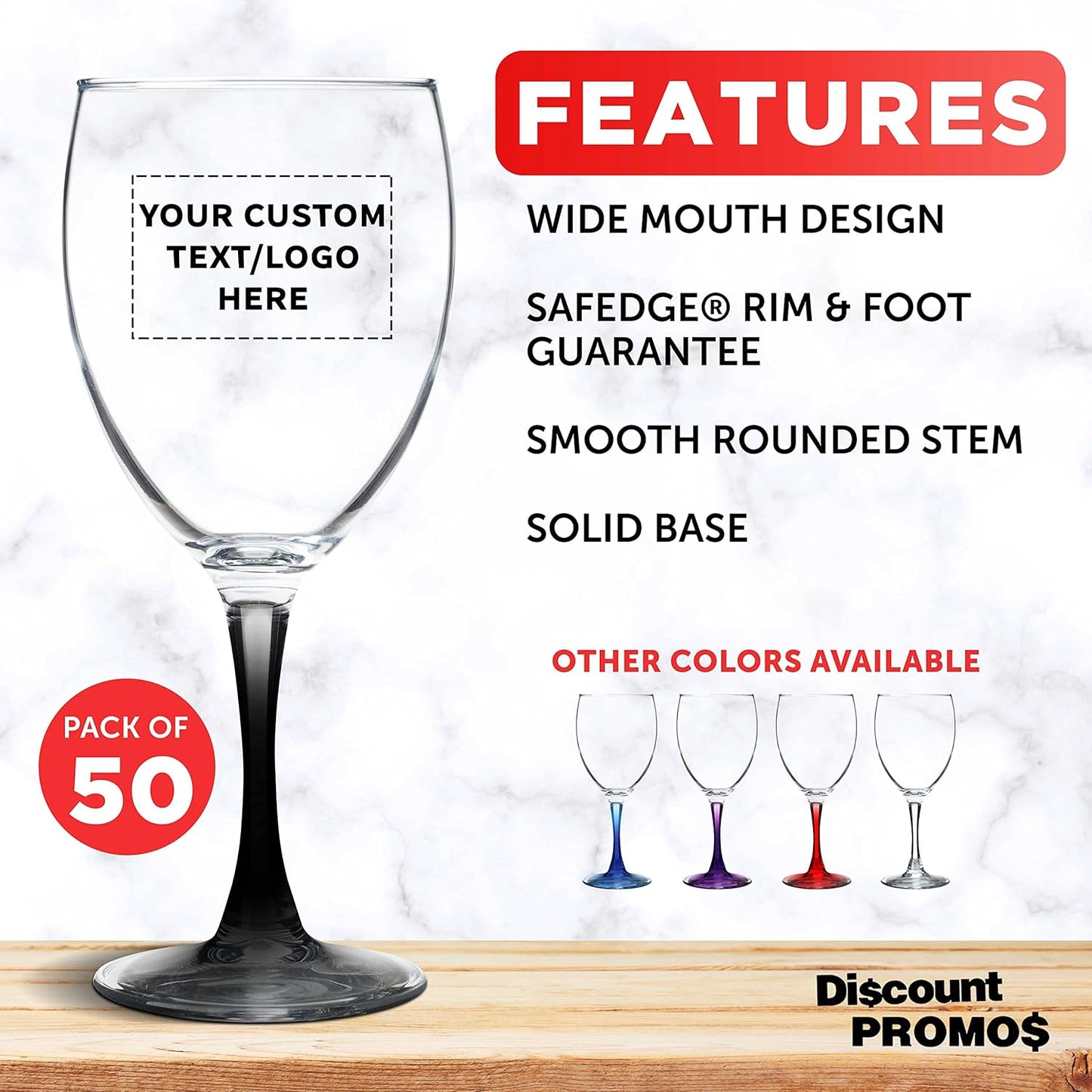 Custom Nuance Wine Glasses by ARC 10.5 oz. Set of 50, Personalized Bulk Pack - Restaurant Glassware, Perfect for Red Wine, White Wine, Cocktails - Black