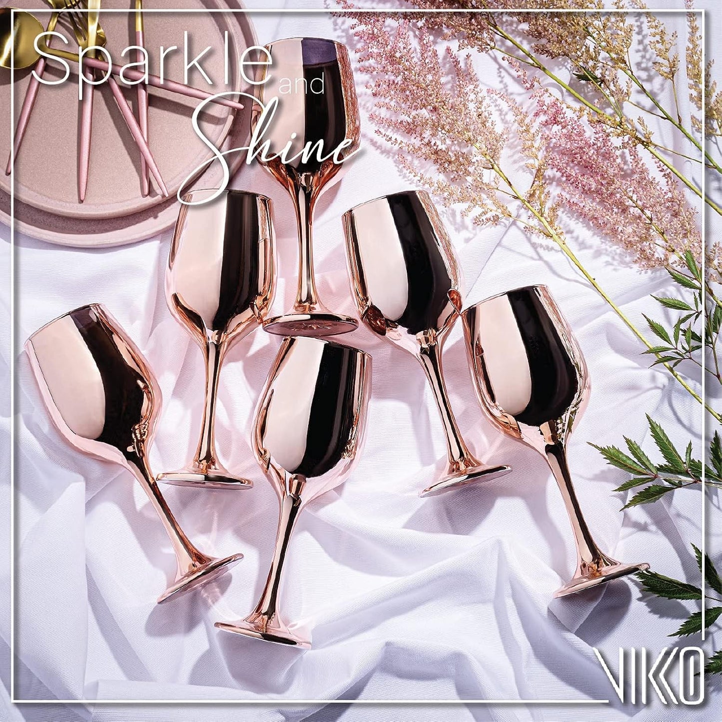 Vikko Décor Wine Glasses, Light Gold Wine Glass, 14 Oz Fancy Wine Glasses With Stem For Red And White Wine, Thick And Durable Wine Glass, Dishwasher Safe, Set Of 6