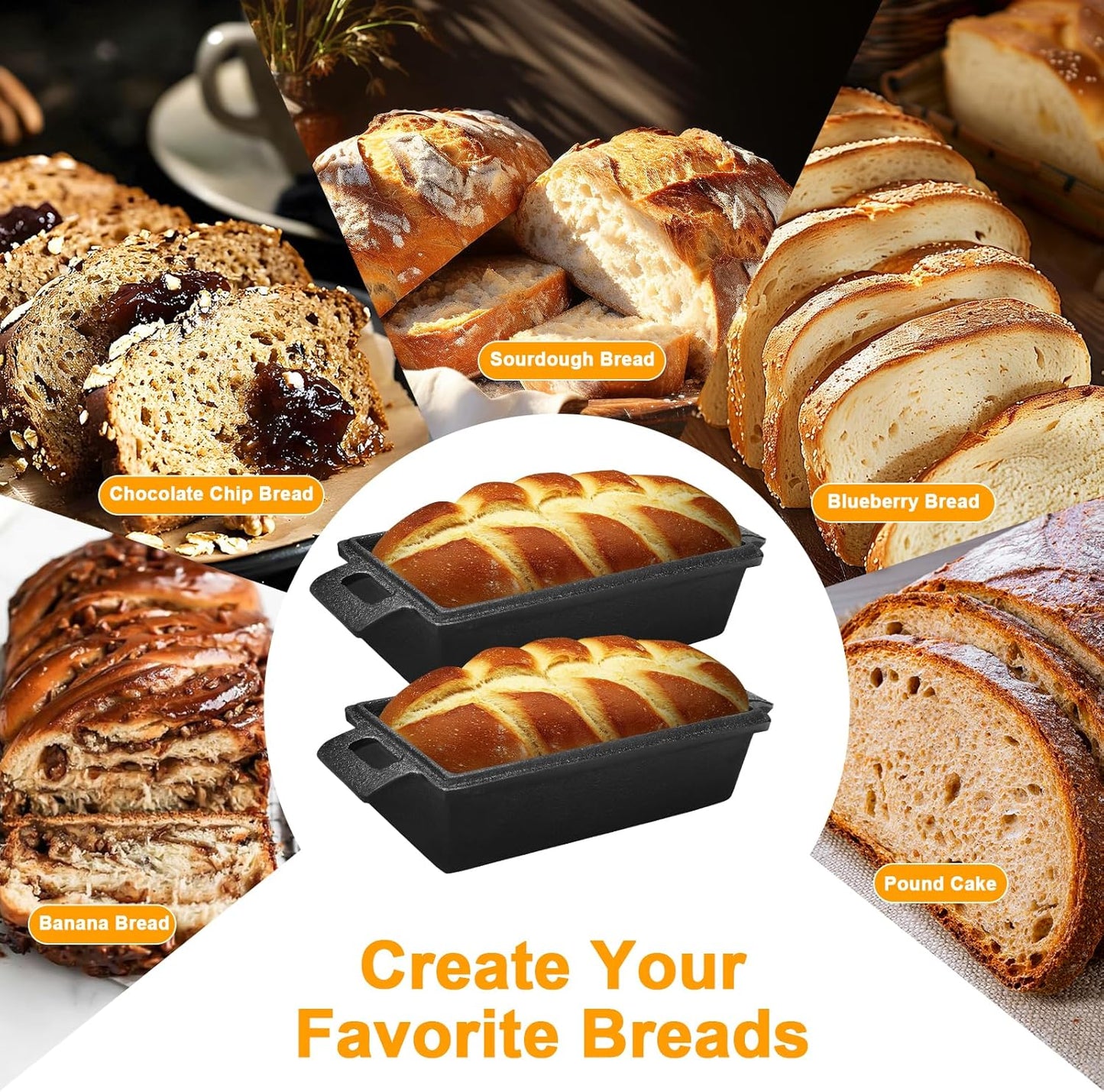 2 Piece SetCast Iron Loaf Pan,Bread Pans for Homemade Bread with Lid Homemade Sourdough and Meatloaf, Bread Oven Cast Iron Cookware