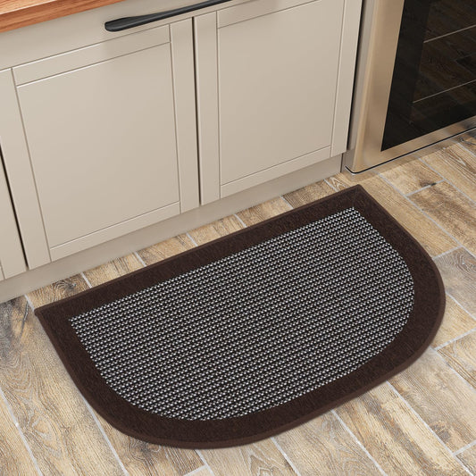 PADOOR Kitchen Mats for Floor, Kitchen Rugs Non Slip Washable, Half Circle Kitchen Floor Mat Sink Rug Rubber Backed Super Absorbent, 20”x32” Dark Brown