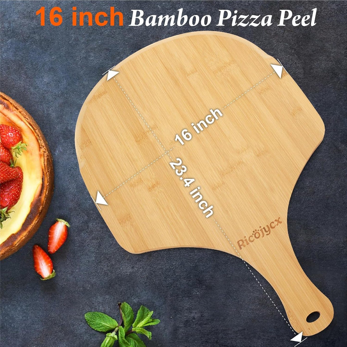 2 Pack Natural Bamboo Pizza Peel 16 inch, Wood Pizza Paddle, Cutting Board with Handle for Pizza, Bread, Cheese, Vegetable, Fruits