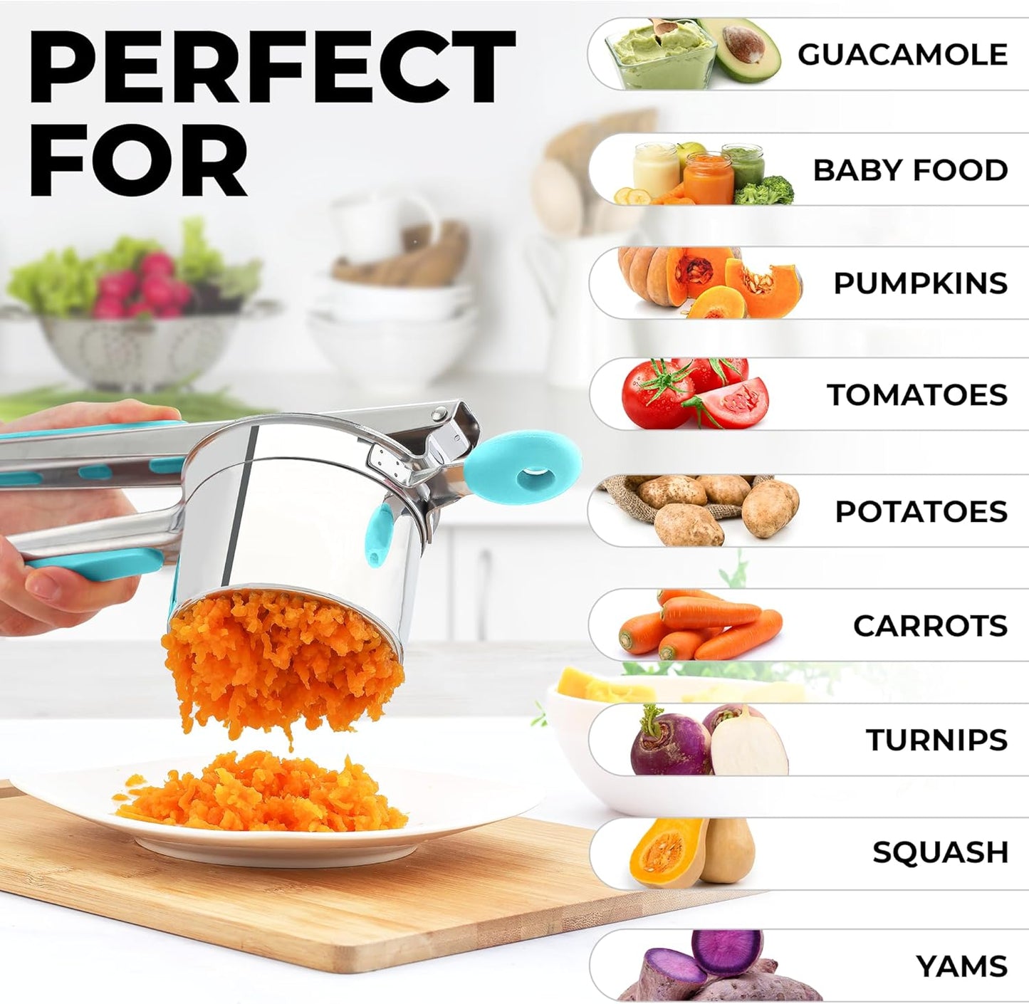 Zulay Kitchen Premium Large 15oz Potato Ricer, Heavy Duty Professional Stainless Steel Potato Masher and Ricer Kitchen Tool, Press and Mash Kitchen Gadget - Turquoise