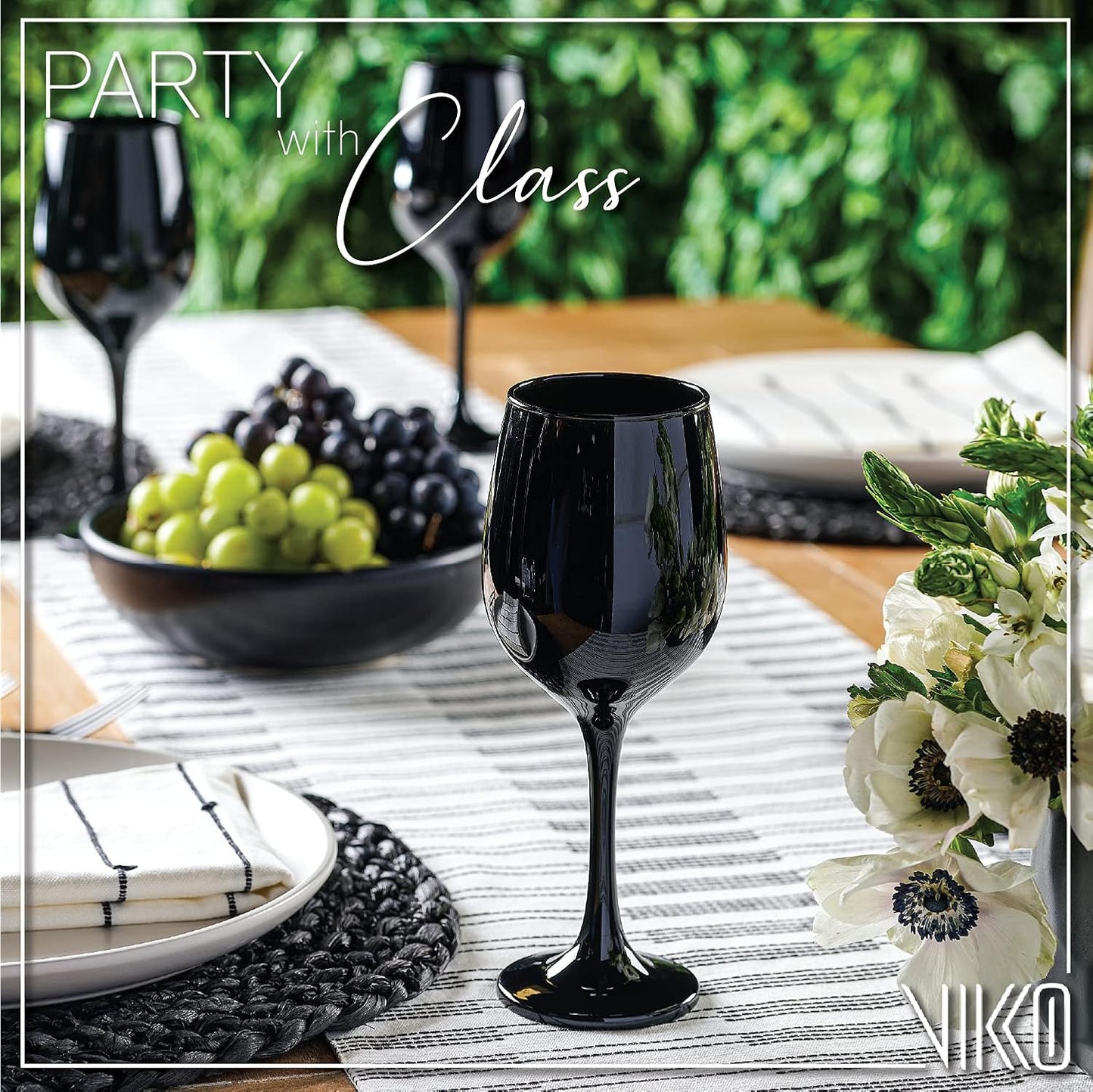 Vikko Black Wine Glasses Set of 6 Glasses Drinking Set Wine Glass, 14 Oz Glass Cup Set With Stem For Red And White Wine, Thick And Durable Wine Glass, Dishwasher Safe