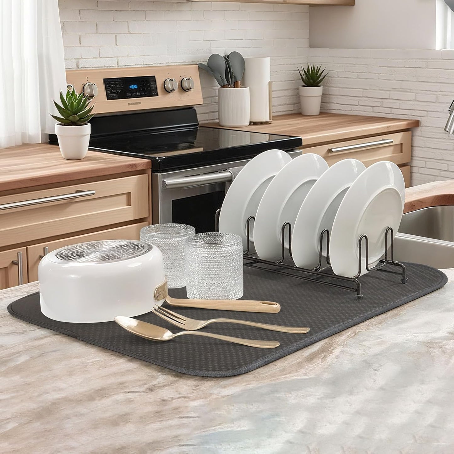 Dark Gray Dish Drying Mats 20" x 15", XL Kitchen Drying Mat for Counter, Microfiber Dish Dryer Mat, Microfiber Dish Rack Mat, Foldable Dish Drying Pad for Dishes, Pots, Pans (Dark Gray)