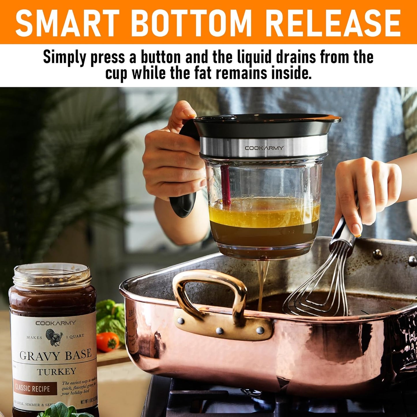 Fat Separator with Bottom Release – 4 Cup Gravy Separator for Cooking with Oil Strainer, Kitchen Grease Separator -the perfect Kitchen Gadget plus a 3-1 Multifunctional Vegetable Peeler