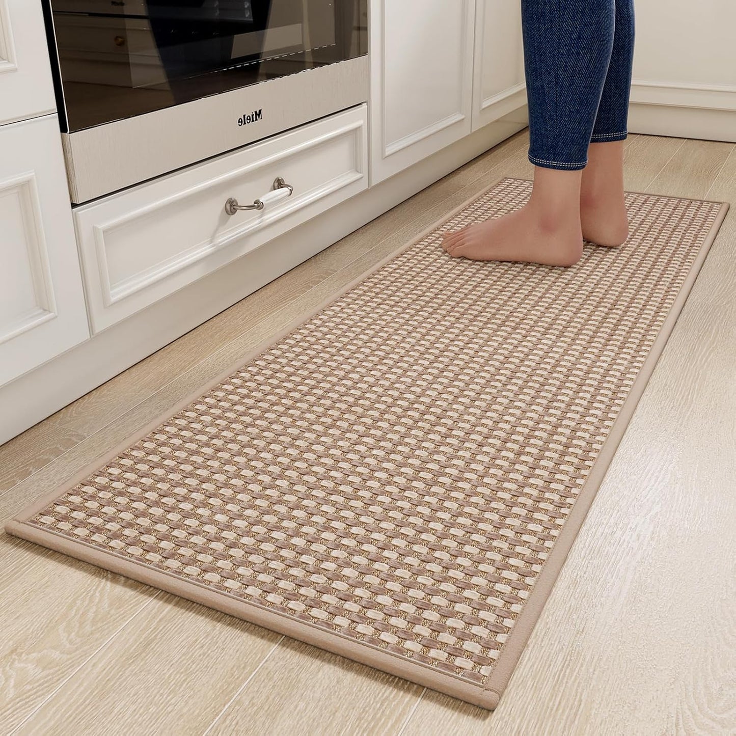 Kitchen Runner Rugs Non Slip Washable, Super Absorbent Soft Chenille Braided Kitchen Mats for Floor Rubber Backing Standing Sink Mat Floor Mat, Easy to Clean, Brown 17"x59"