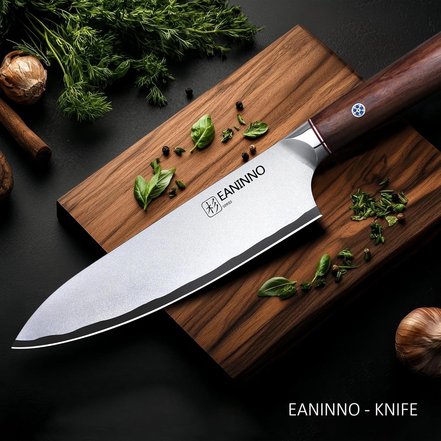 Chef Knife Japanese 8 inch Kitchen Knife, Professional High Carbon Steel 10Cr15Mov Forged Sharp Cutting Chefs Knifes for Meat Vegetable with Bubinga Handle
