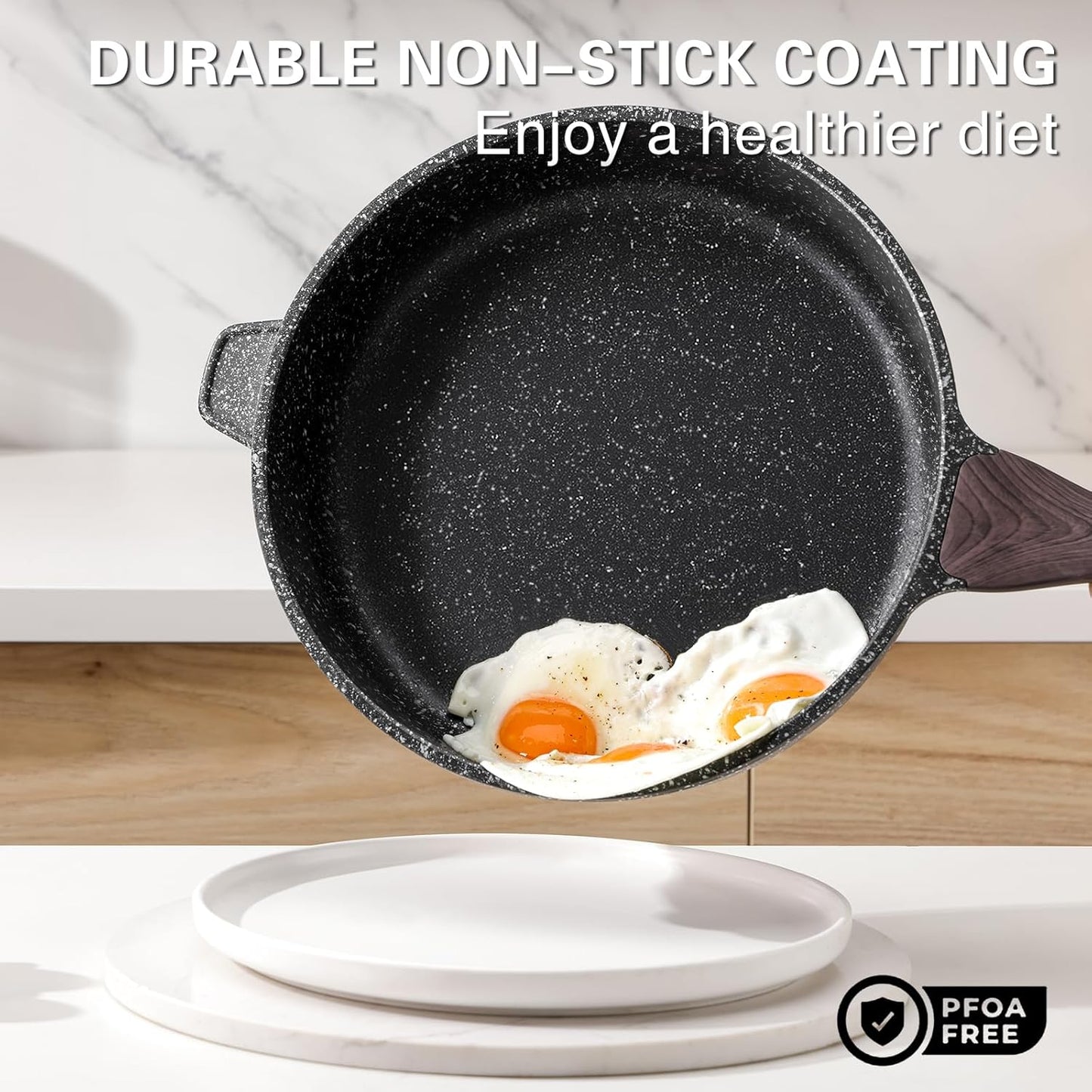 Nonstick Deep Frying Pan with Lid, 11 Inch Non Stick Skillet, Saute Pan for Cooking, Healthy Induction Cookware, PFOA Free