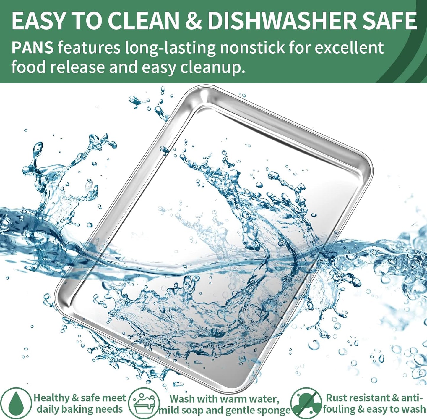 Baking Sheets Set of 2, HKJ Chef Cookie Sheets 2 Pieces Stainless Steel Baking Pans & Toaster Oven Tray Pans, Rectangle Size 23.54L x 15.67W x 1.18H inch & Non Toxic & Healthy & Easy Clean