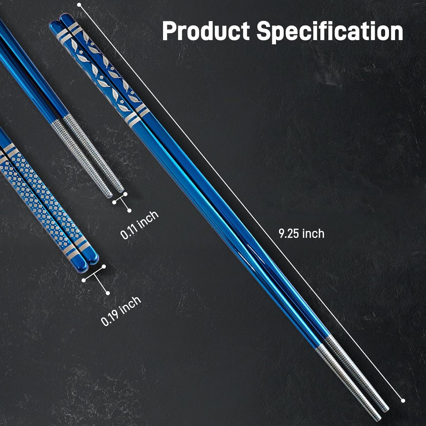 Metal Chopsticks Reusable 5 Pairs Stainless Steel Chopsticks Japanese Chinese Korean Metal Chop Sticks Dishwasher Safe Non Slip Cute Laser Engraved 9.25 Inch for Cooking Eating Gift Set