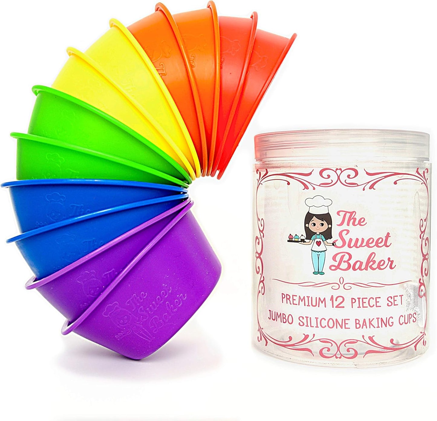 | Professional Jumbo Silicone Baking Cups | Premium 12 Piece Set | Reusable Cupcake Muffin Pans | BPA Free