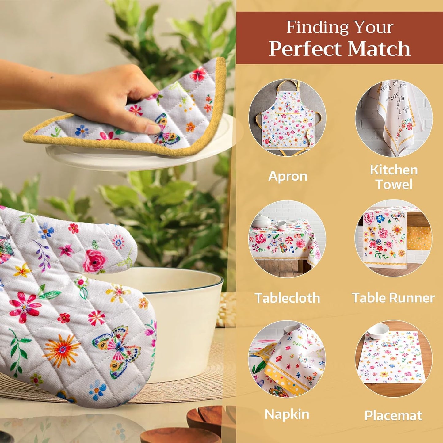 Maison d' Hermine Pot Holders 100% Cotton Heat Resistant Potholders 8" x 8" Hot Pads with Loop BBQ, Cooking, Grilling, Kitchen, Handling Hot Pans Spring/Summer (Pack of 1, Happy Florals - Sweety)