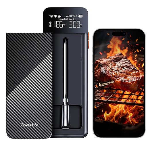 GoveeLife Bluetooth Wireless Meat Thermometer with Standalone Digital Base, WiFi Unlimited Range, ±1.8℉ Accuracy, IP68 Waterproof Real Time Monitoring Probes for Kitchen, BBQ, Grill, Oven, Smoker