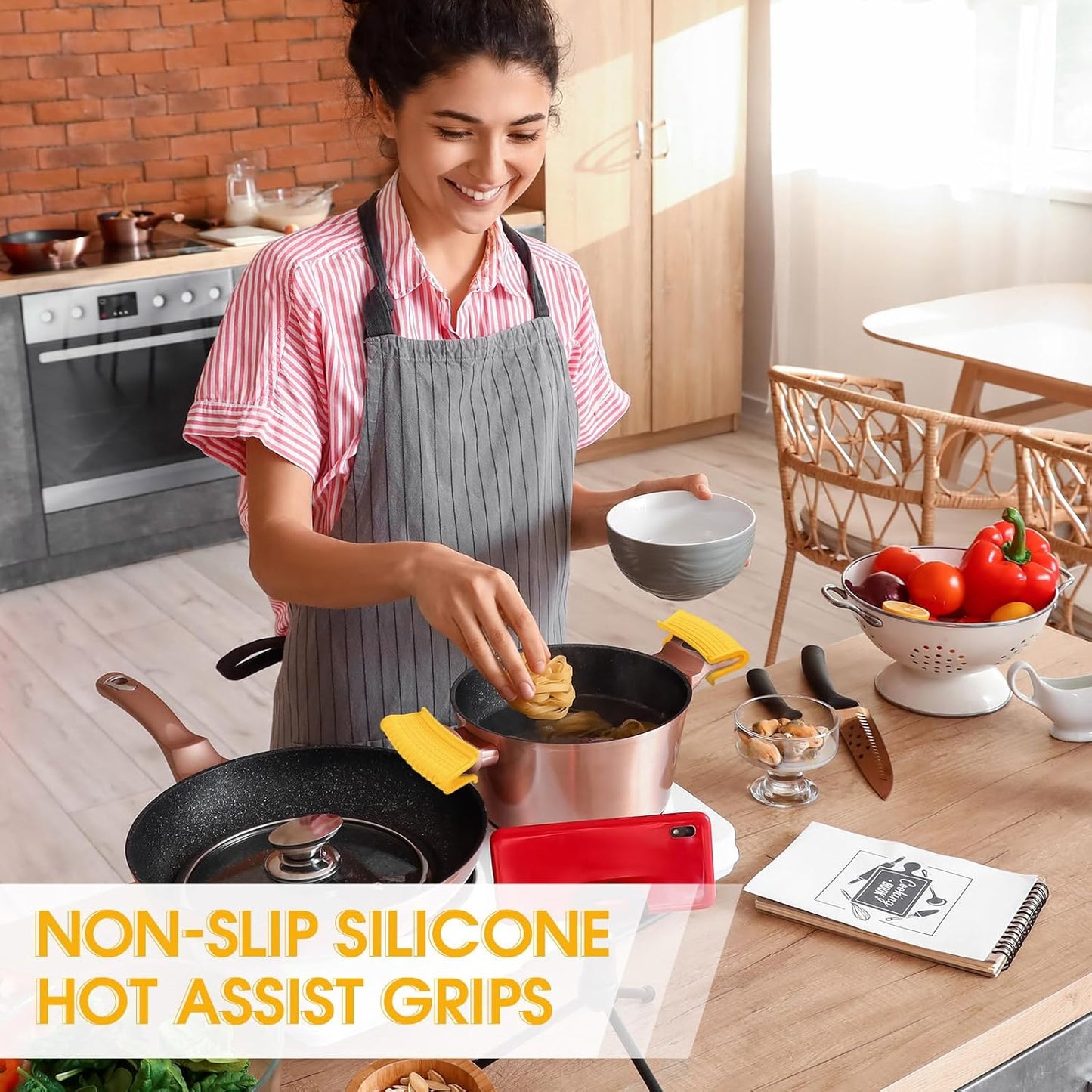 Patelai 4 Pcs Silicone Assist Hot Pan Handle Holder Pot Handle Covers for Cast Iron Skillets Holder Sleeve Nonslip Heat Resistant Pan Cover for Enameled Griddles Casserole Frying Cookware(Yellow)