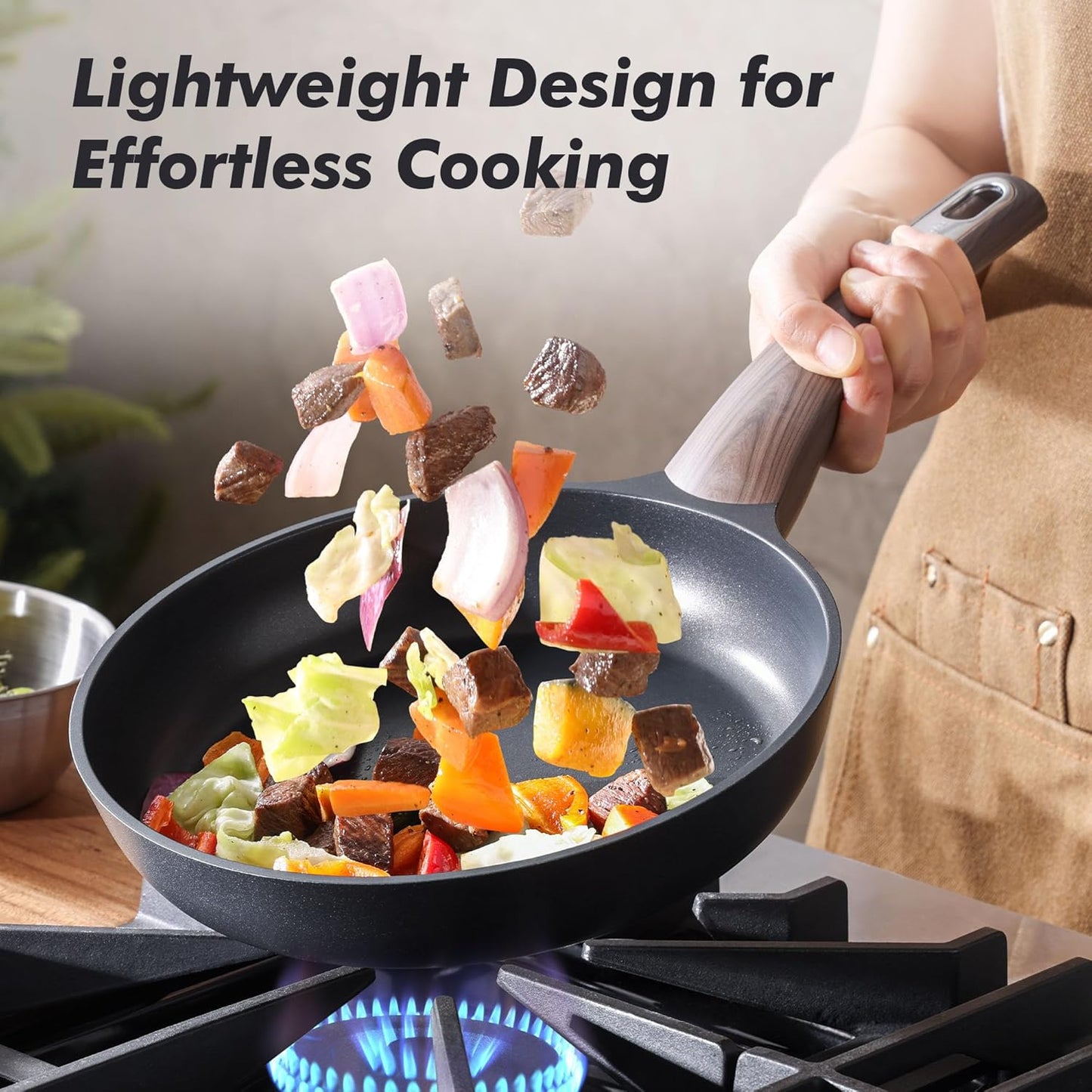 SENSARTE Nonstick Frying Pan Skillet with Lid, 11inch Non Stick Pan Omelette Pans, Healthy Kitchen Cooking Chef's Pan with Cover, Free of Intentionally Added PFOA/PFOS, Induction Compatible, Black