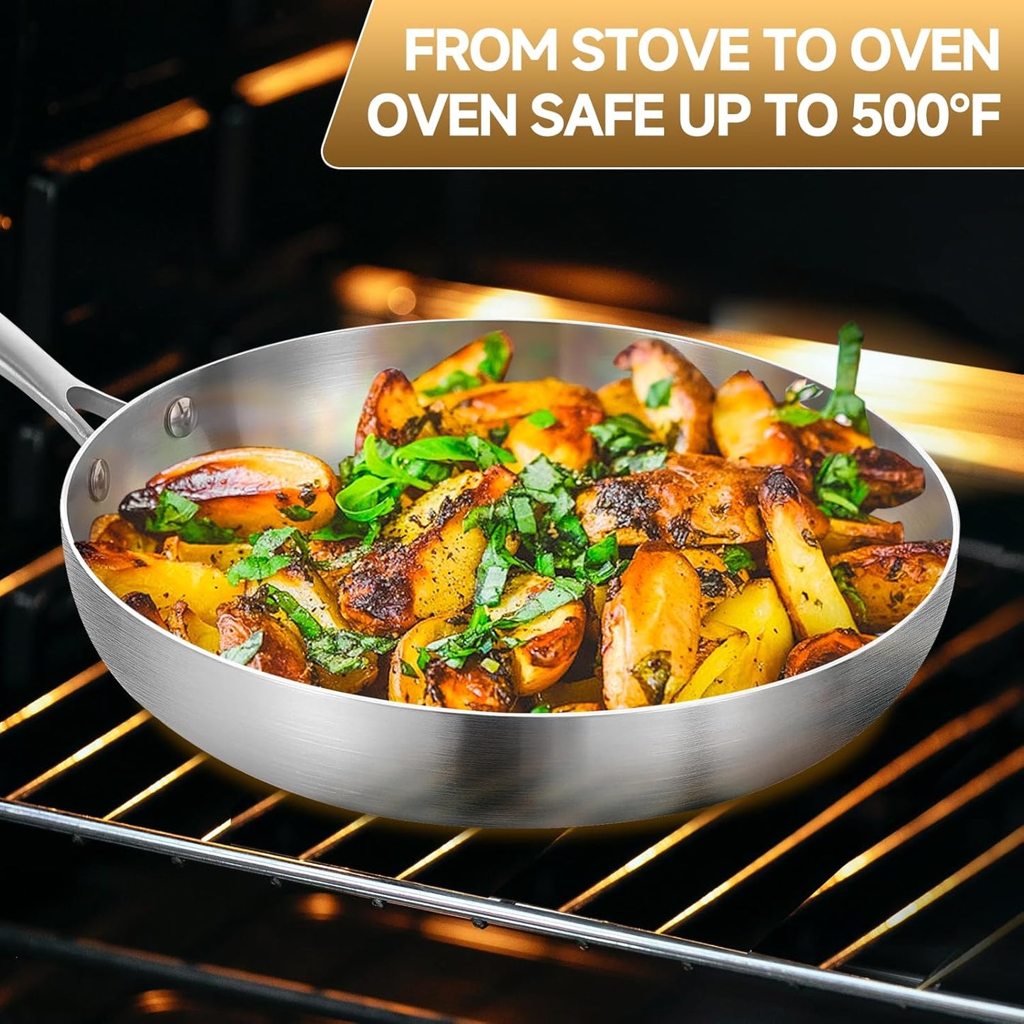 Inqibee 9.5-10 Inch Tri-Ply Stainless Steel Frying Pan Set of 2,Skillets,Induction Cooking Pan,Pots and Pans Set,Dishwasher and Oven Safe.