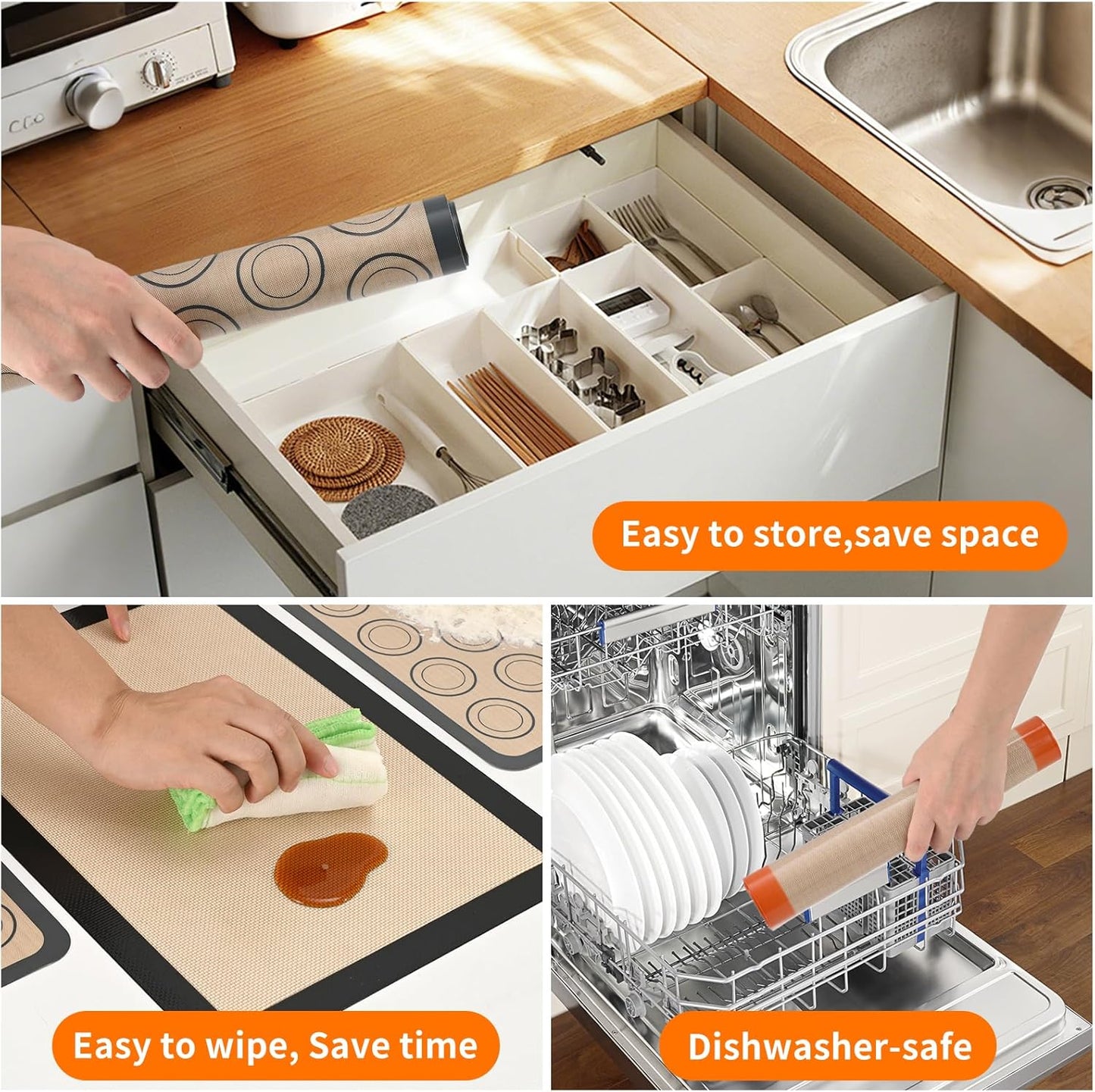 2-Pack Silicone Baking Mats – Non-Stick Reusable Oven Liners for Half Sheet Pans (16.54" x 11.62"), BPA-Free Silicone, Easy to Clean, for Cookies, Roasted Veggies, Pizza & More