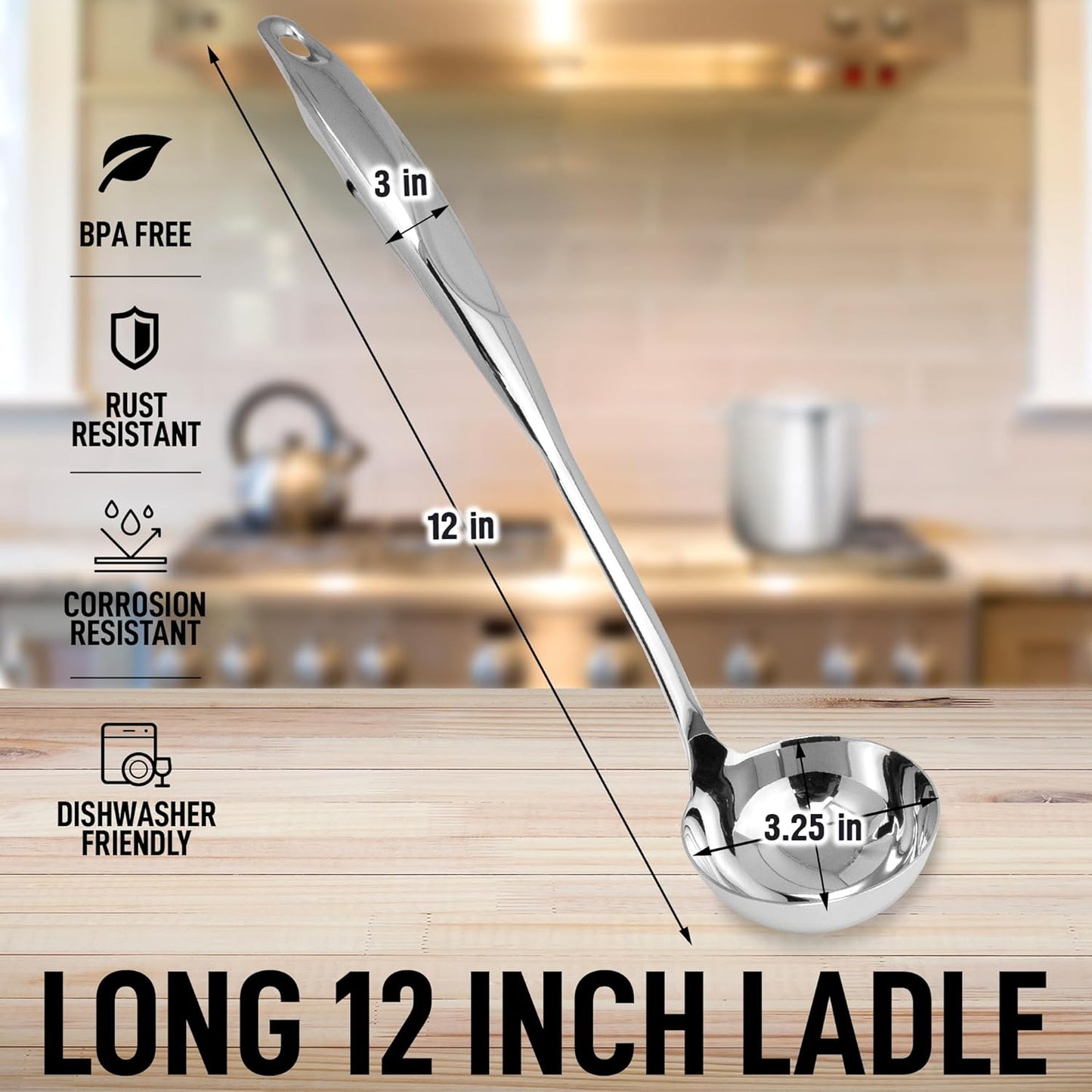 Zulay Kitchen Stainless Steel Cooking Utensil - Stainless Steel Kitchen Utensil, Durable Kitchen Gadgets, Metal Kitchen Accessories, Easy to Clean Kitchen Tools - 13 inch Soup Ladle