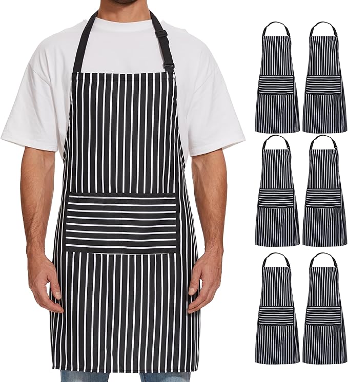 Will Well Kitchen Apron for Men and Women - 33" x 27" Oil-and-Water-Resistant with Adjustable Neck Strap and 38" Waist Ties for a Snug Fit, Lightweight with 2 Front Pockets - 2-Pack, Black