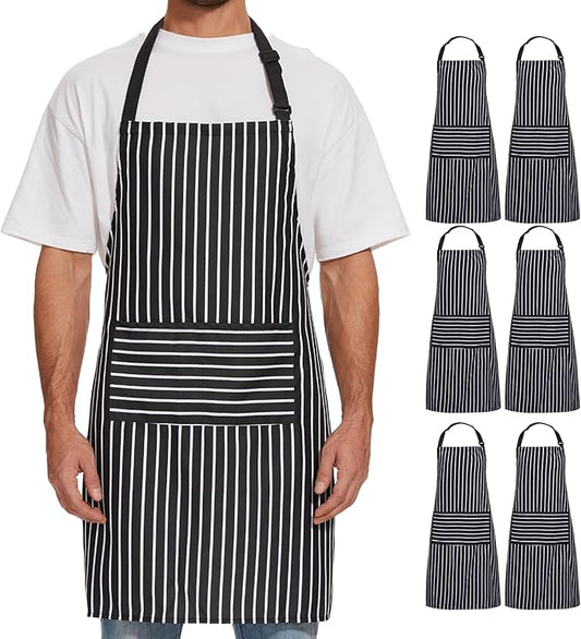 Will Well Kitchen Apron for Men and Women - 33" x 27" Oil-and-Water-Resistant with Adjustable Neck Strap and 38" Waist Ties for a Snug Fit, Lightweight with 2 Front Pockets - 2-Pack, Black