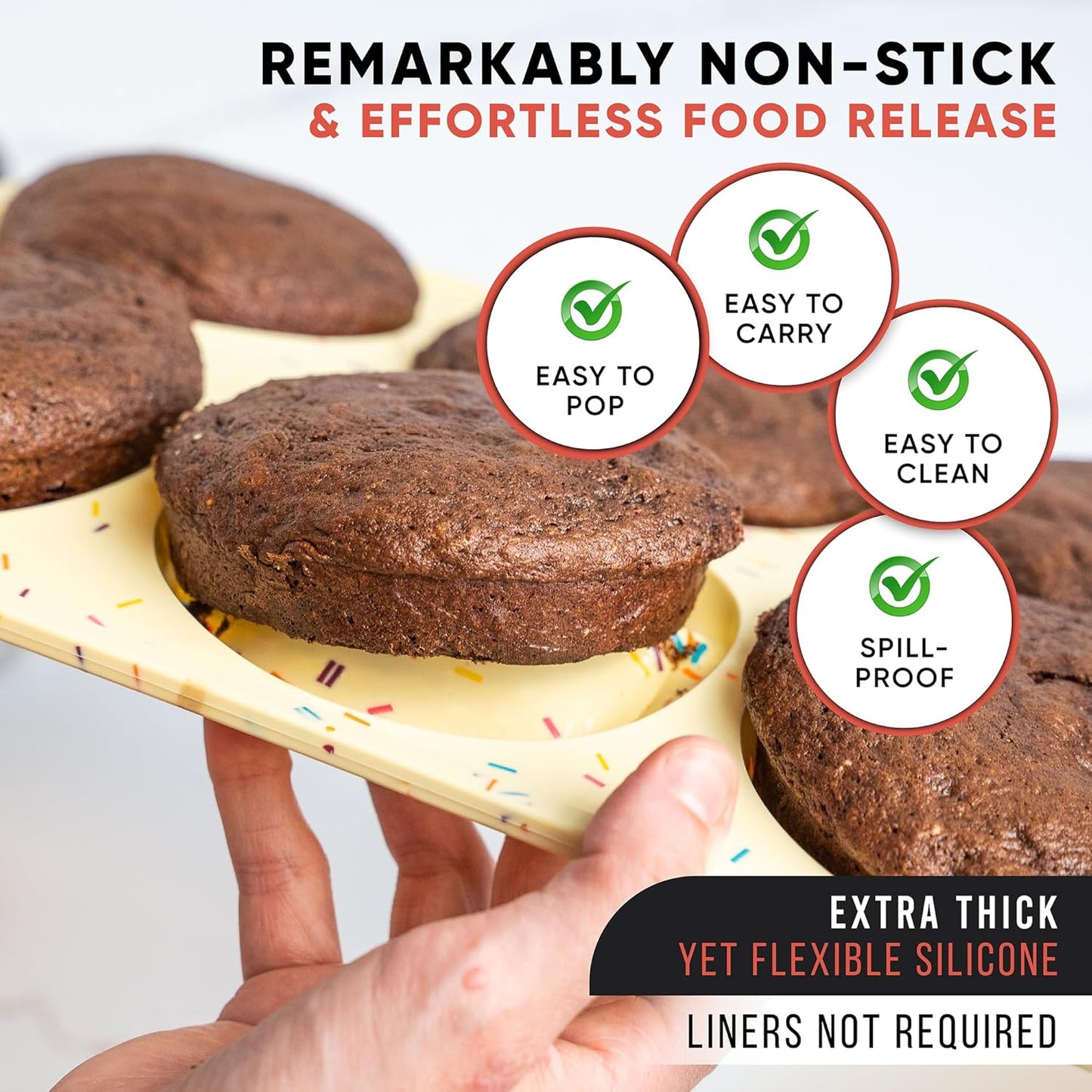 Jumbo Top Silicone Muffin Pans for Baking, 4 Inch Silicone Jumbo Muffin Pan 6 Cup, Egg Pan for Baking English muffins, Whoopie Pies, Corn Bread Bites, Confetti Muffin Top Pans Non Stick