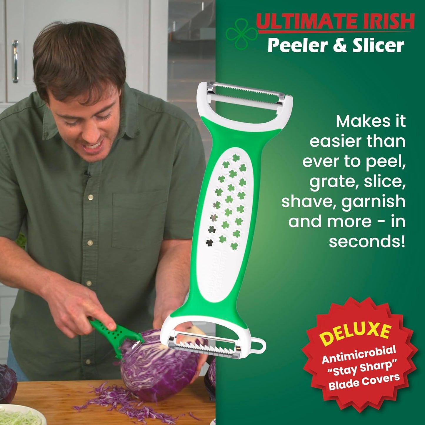 Peeler & Slicer Deluxe – Ronnie Neville’s Original As Seen on TV 3-in-1 Stainless Steel Kitchen Tool, Vegetable Peeler, Julienne Cutter, Cheese Shaver