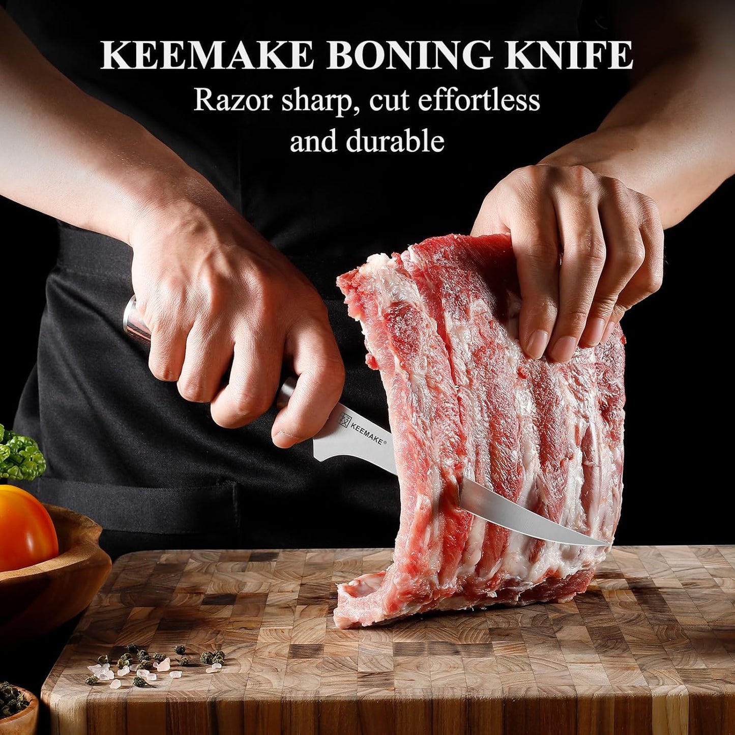 KEEMAKE Boning Knife 6 Inch, Razor-sharp Fillet Knife with High Carbon Stainless Steel Blade and Pakkawood Handle, Professional Kitchen Deboning Knives with Protective Sheath