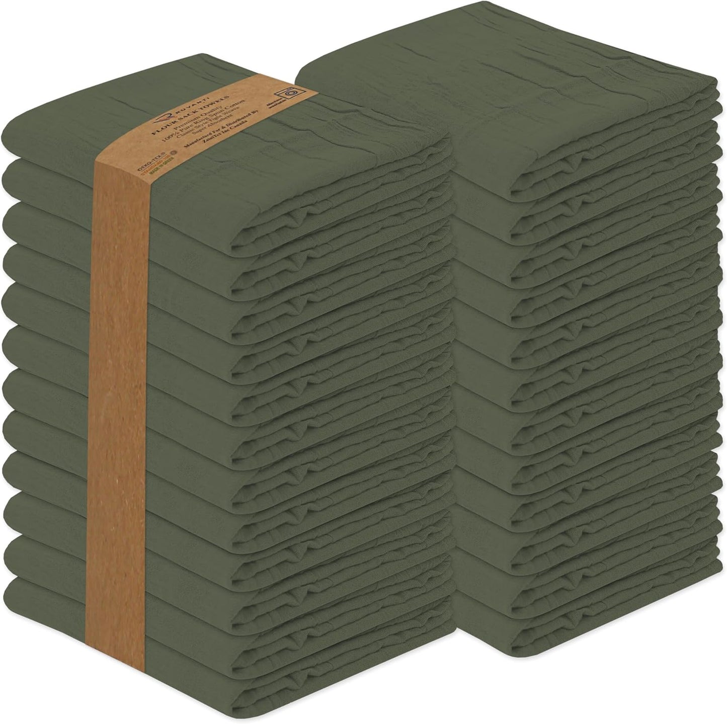 RUVANTI Flour Sack Towels 36 Pack 28x28 Inch, 100% Cotton Tea Towel, Reusable, Machine Washable, Absorbent BarTowels - Dish Cloth Perfect for Drying Dishes & Cleaning - Martini Olive