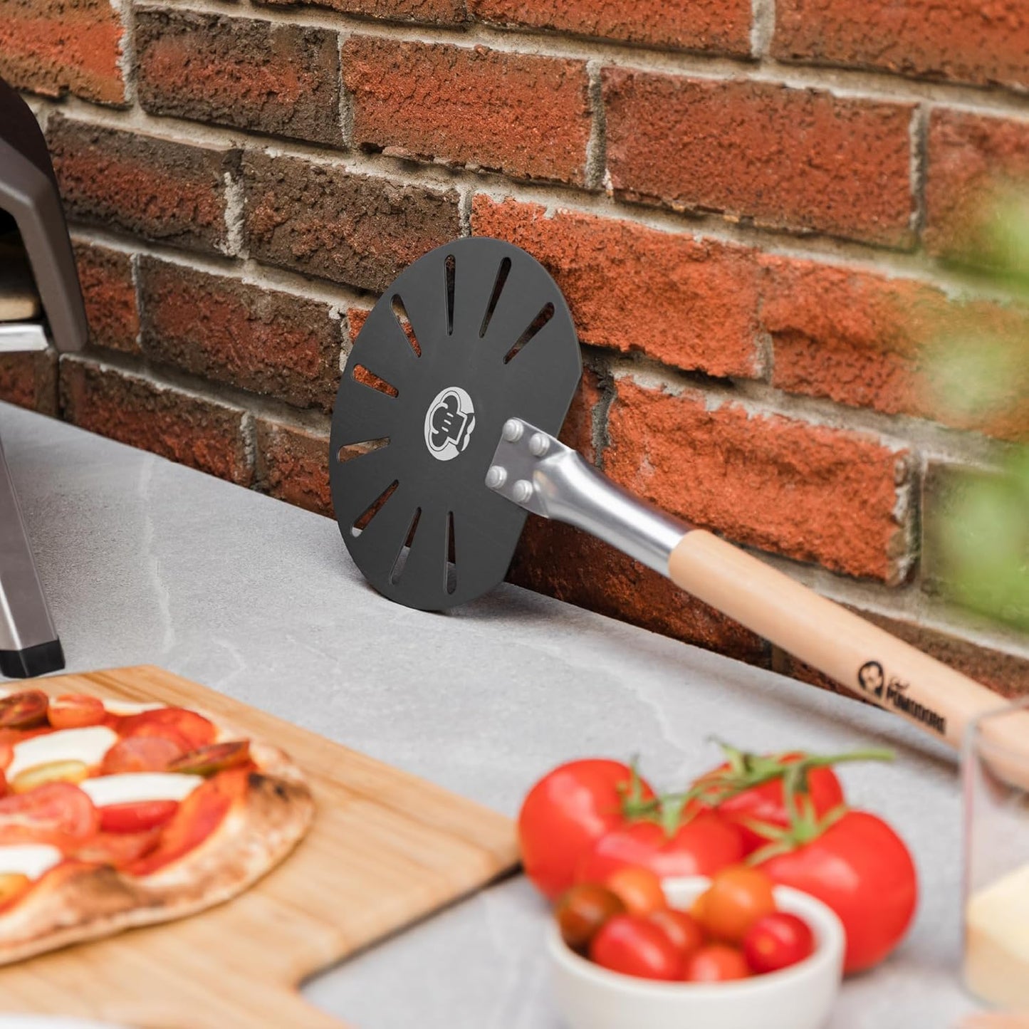 Chef Pomodoro Pizza Turning Peel Aluminium with Wood Handle for Easy Storage, Perforated Pizza Peel Turner, Gourmet Luxury Pizza Paddle for Baking Homemade Pizza Bread, Pizza Turner (7-Inch)