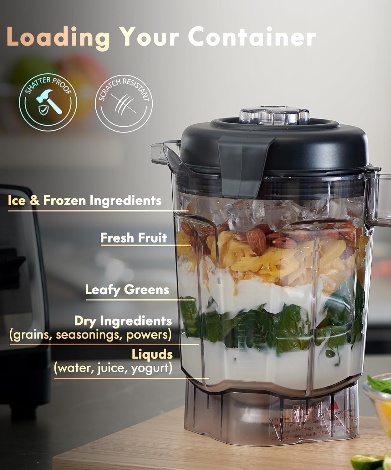 HECMAC 3-Peak HP Blender - 2200W Max/1400W Rated, 68oz BPA-Free Pitcher, Easy to Use, Self-Clean, Tamper - Smoothies, Ice Crush, Frozen Drinks, Food Prep - Home & Commercial, 110V