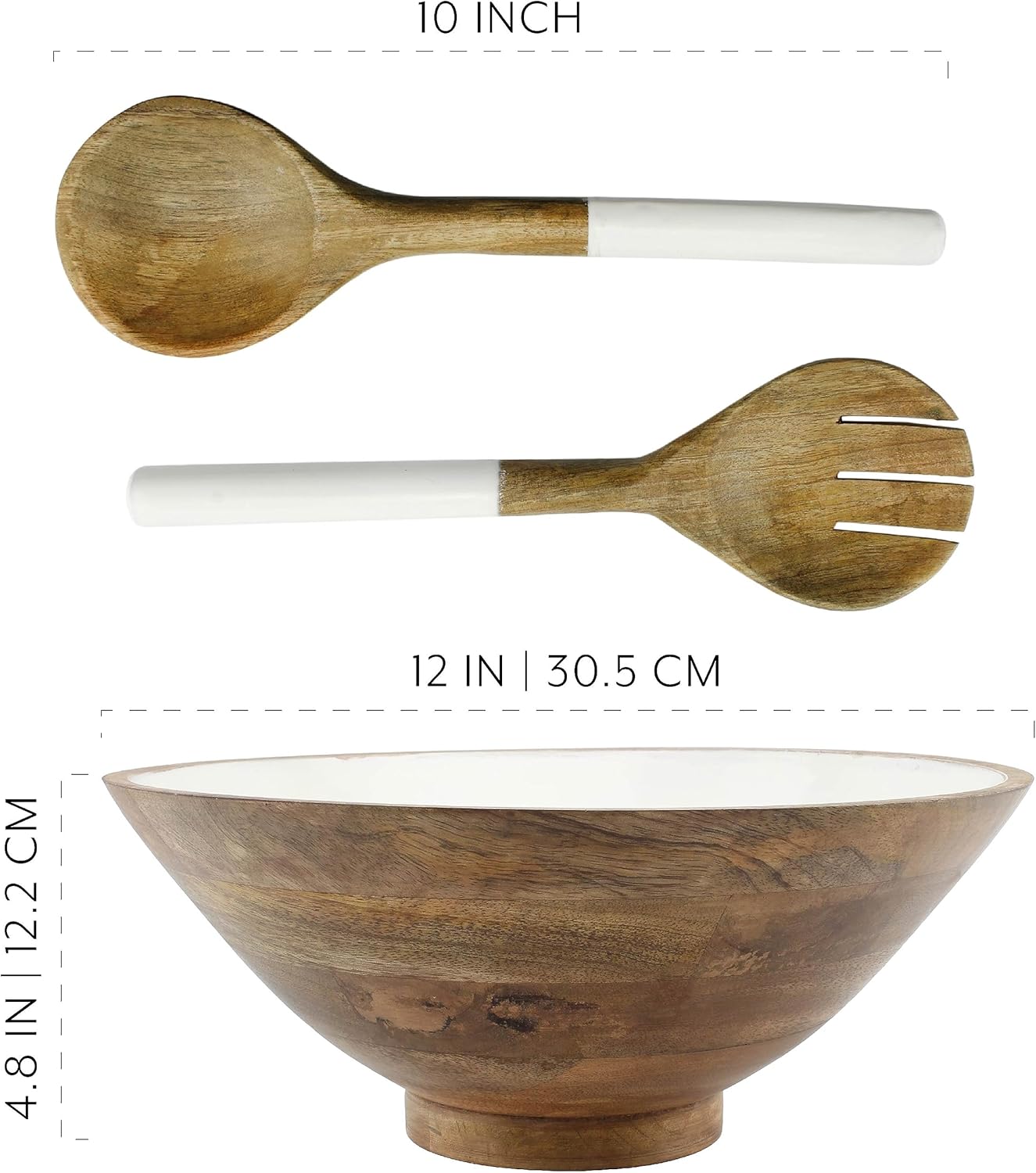 AuldHome Design Wooden Salad Bowl Set (Large Serving Bowl w/Utensils); Salad Serving Set in Mango Wood