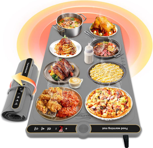 Warming Mat for Food Extra Large - Food Warming Mat, 31.7"x15" Heating Mat for Food with 9 Temperature Settings and 6H Timer, Full Surface Heating Warming Tray for Parties Daily Use(Gray)