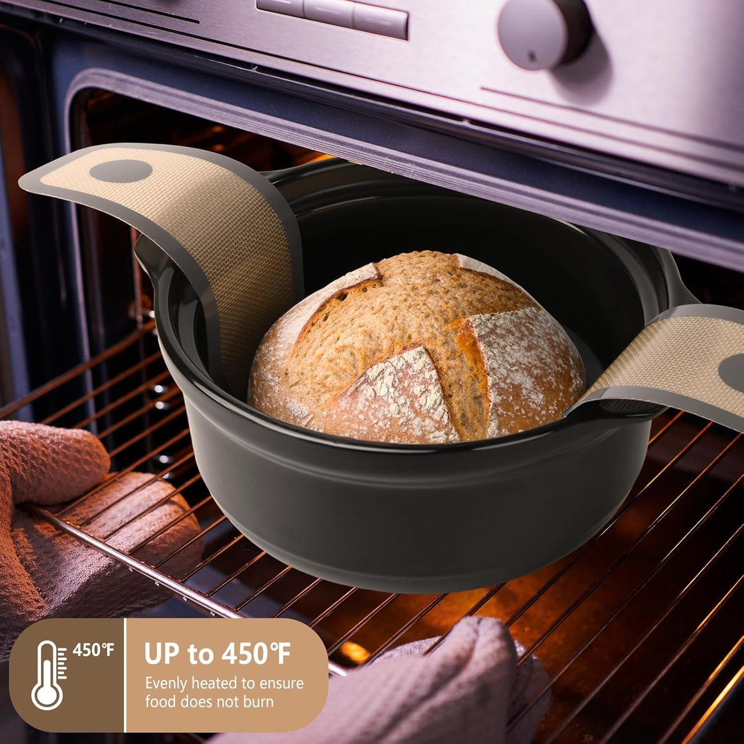 TuBon 8.3" Silicone Bread Sling for Dutch Oven - 1pcs Non Stick Reusable Baking Mat with Handles, Perfect for Sourdough Bread, Round Pizza, Artisan Loaf - Easy Clean, Odor Free, Heat Resistant