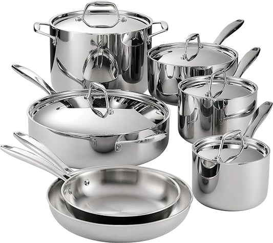 Tramontina Tri-Ply Clad Stainless Steel 12-Piece Cookware Set with Lids, Pots and Pans Kitchen Set, Induction-Ready, Dishwasher-Safe, NSF-Certified, Made in Brazil