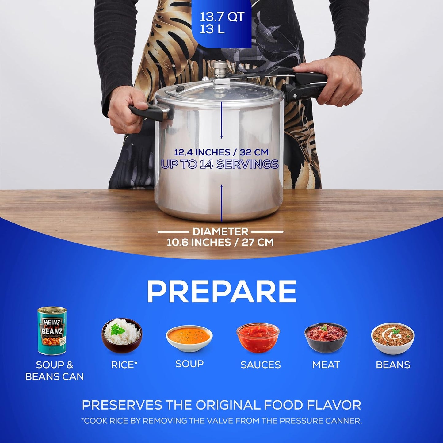 Universal (13.7 Quart / 13 Liter) Pressure Cooker, 14 Servings, Aluminum Pressure Cooker With Multiple Safety Systems and Heat Resistant Handles For Stews, Soup, Meat, and Beans