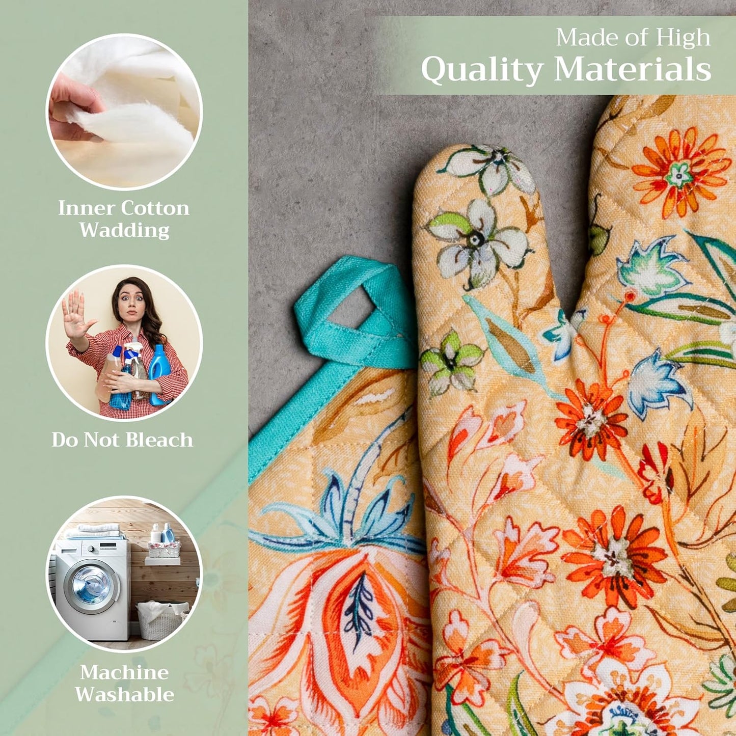 Maison d' Hermine 100% Cotton Oven Mitt & Pot Holder Set (7.5"x13" & 8"x8") Heat Resistant BBQ Cooking Gloves with Loop, Baking, Grilling, Kitchen, Handling Hot Pan Spring/Summer (Luxury Loft – Peach)