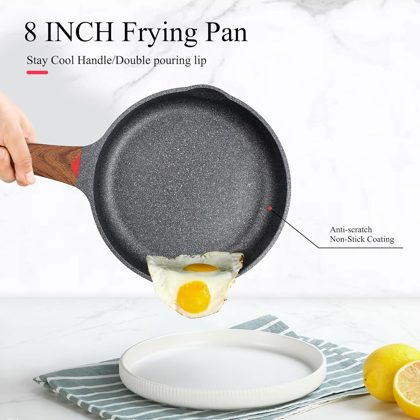 Vinchef 8" Non Stick Frying Pans, Skillet with Lid Used for All Stoves, Induction Non Toxic Cookware, Cooking Pans Nonstick Capable of Kitchen