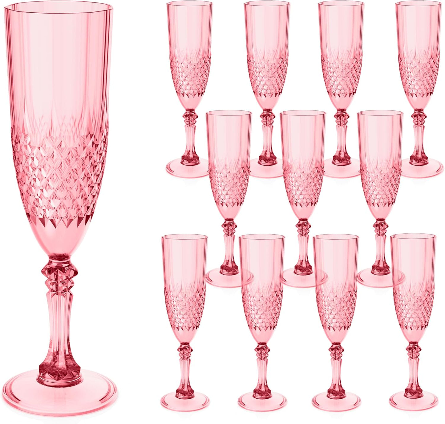 Plastic Champagne Flutes, 12PCS Red Plastic Wine Glasses Goblets Reusable Champagne Flute for Weddings, Bachelor Parties, Toasting, and Events(12,Red)
