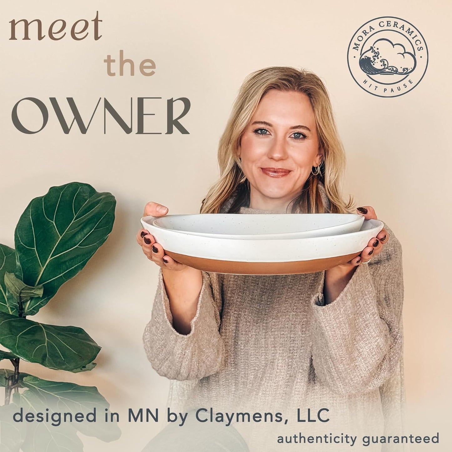 Mora Ceramic Large Serving Bowls- Set of 2 Oval Platters for Entertaining. Modern Kitchen Dishes for Dinner, Fruit, Salad, Turkey, etc. Oven, Dishwasher Safe, 55/35 oz, 13.5" / 11.8" - Vanilla White